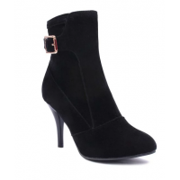 Stiletto Heel Buckle Strap Ankle Boots - Apricot Black